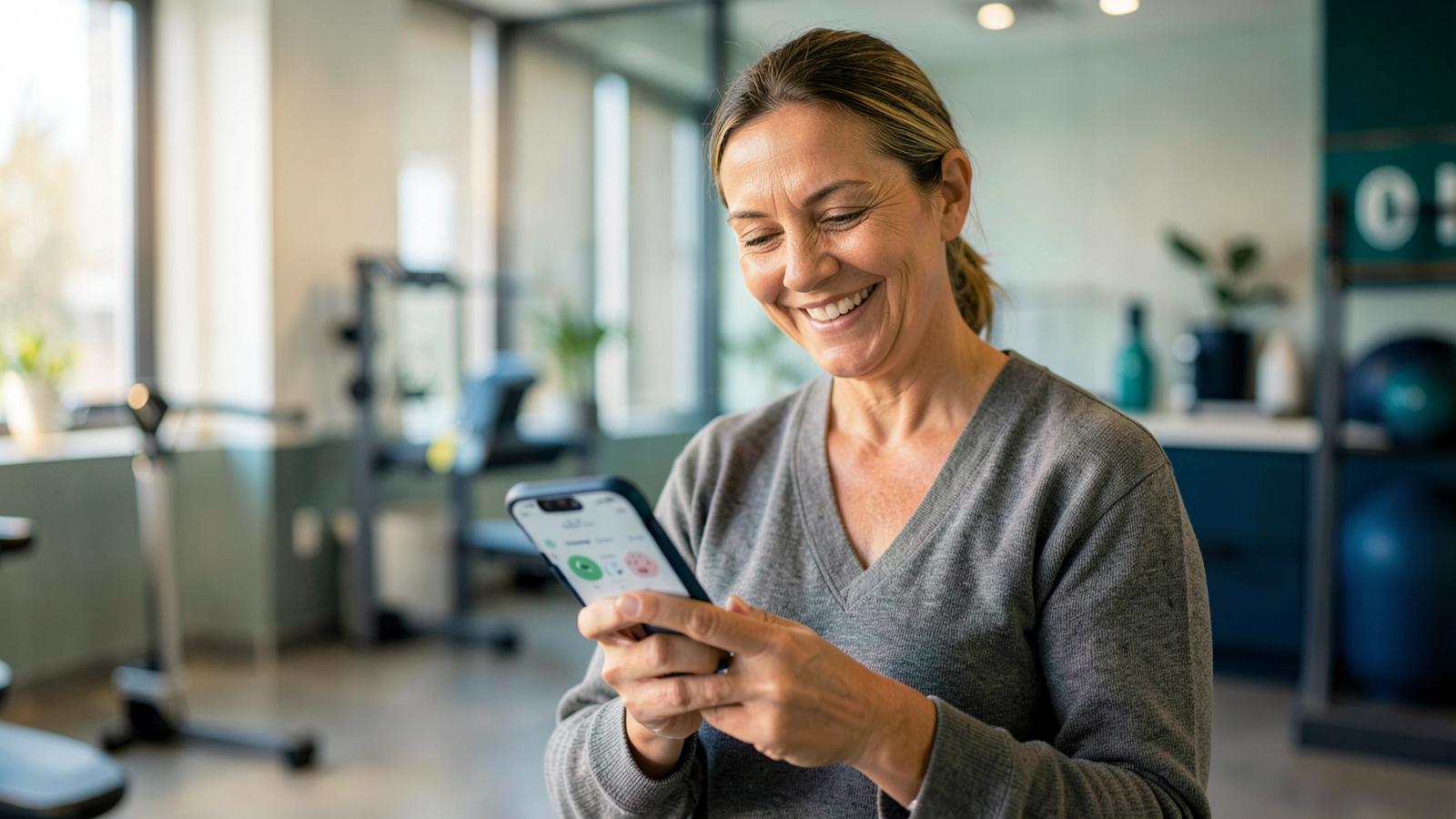 A Kure Health client using the Kure Health app on her phone