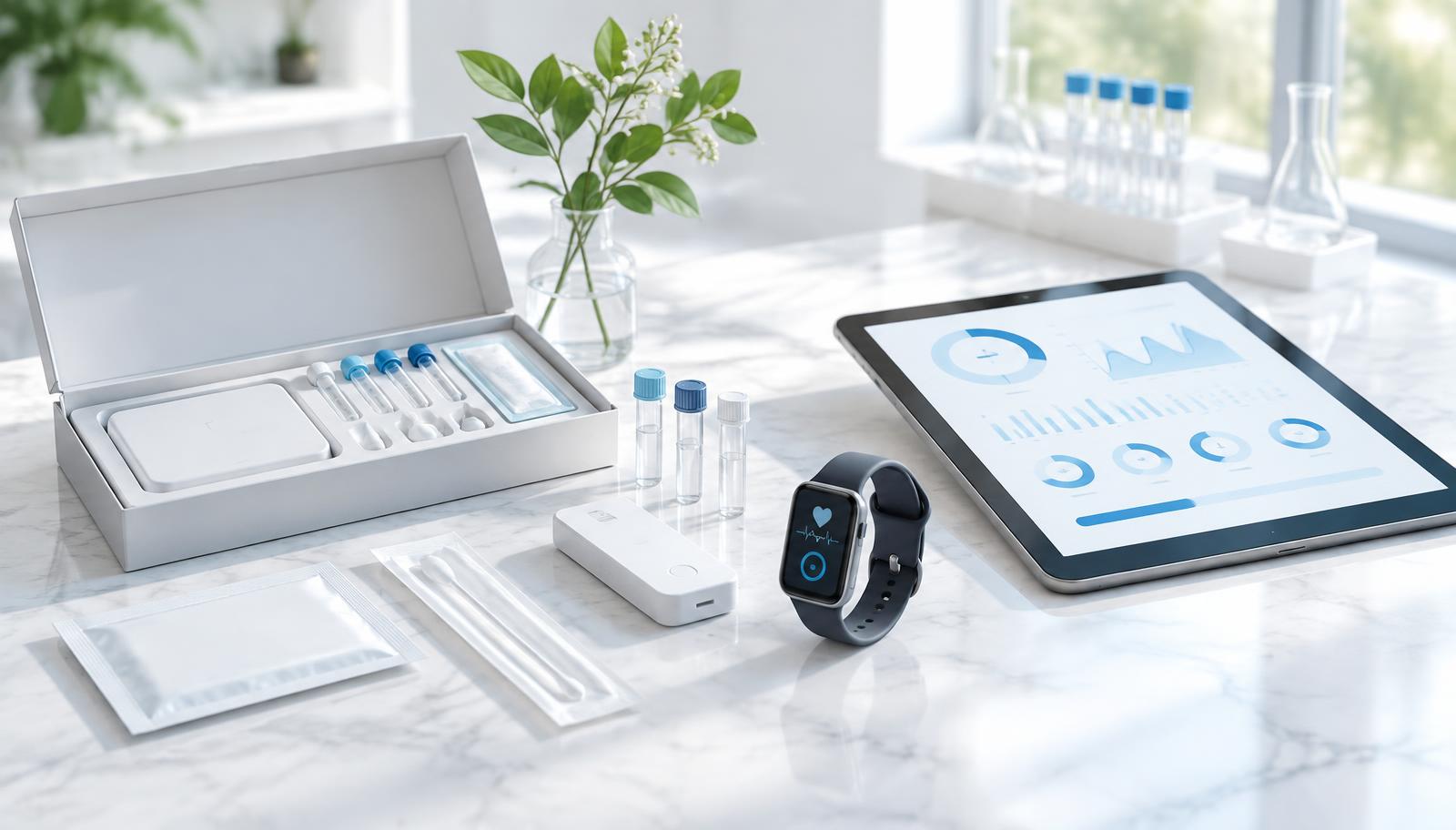 At-home diagnostic kit, wearable and health data display