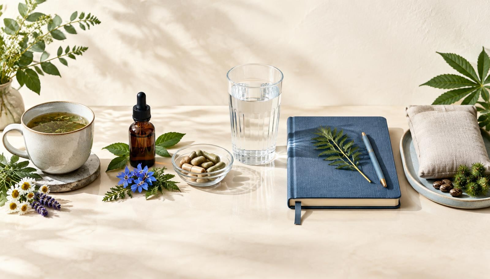 A sequenced daily herbal ritual arranged from morning to evening