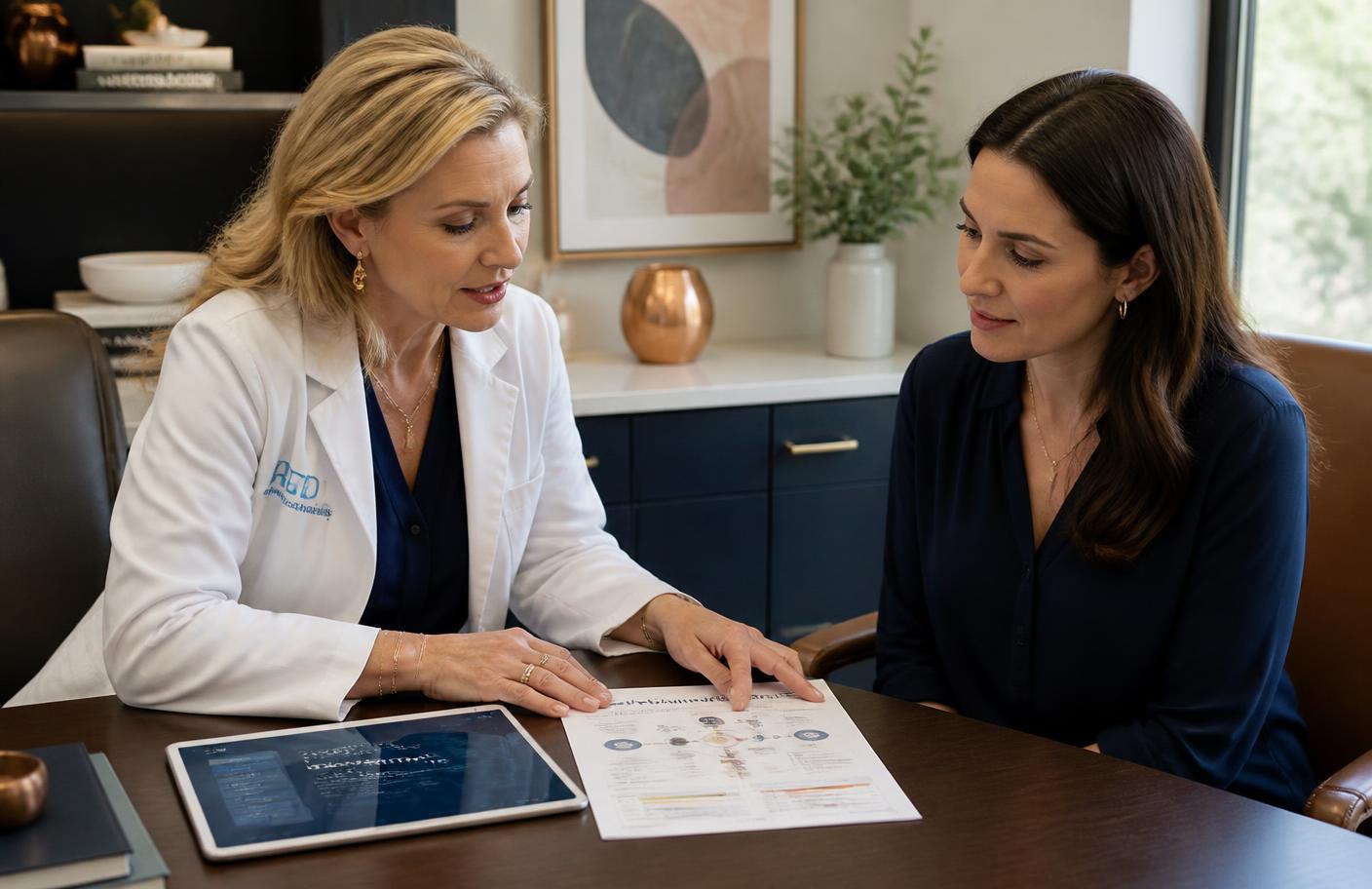 Kure Health clinician reviewing an AgeCode genetic pathway report with a patient