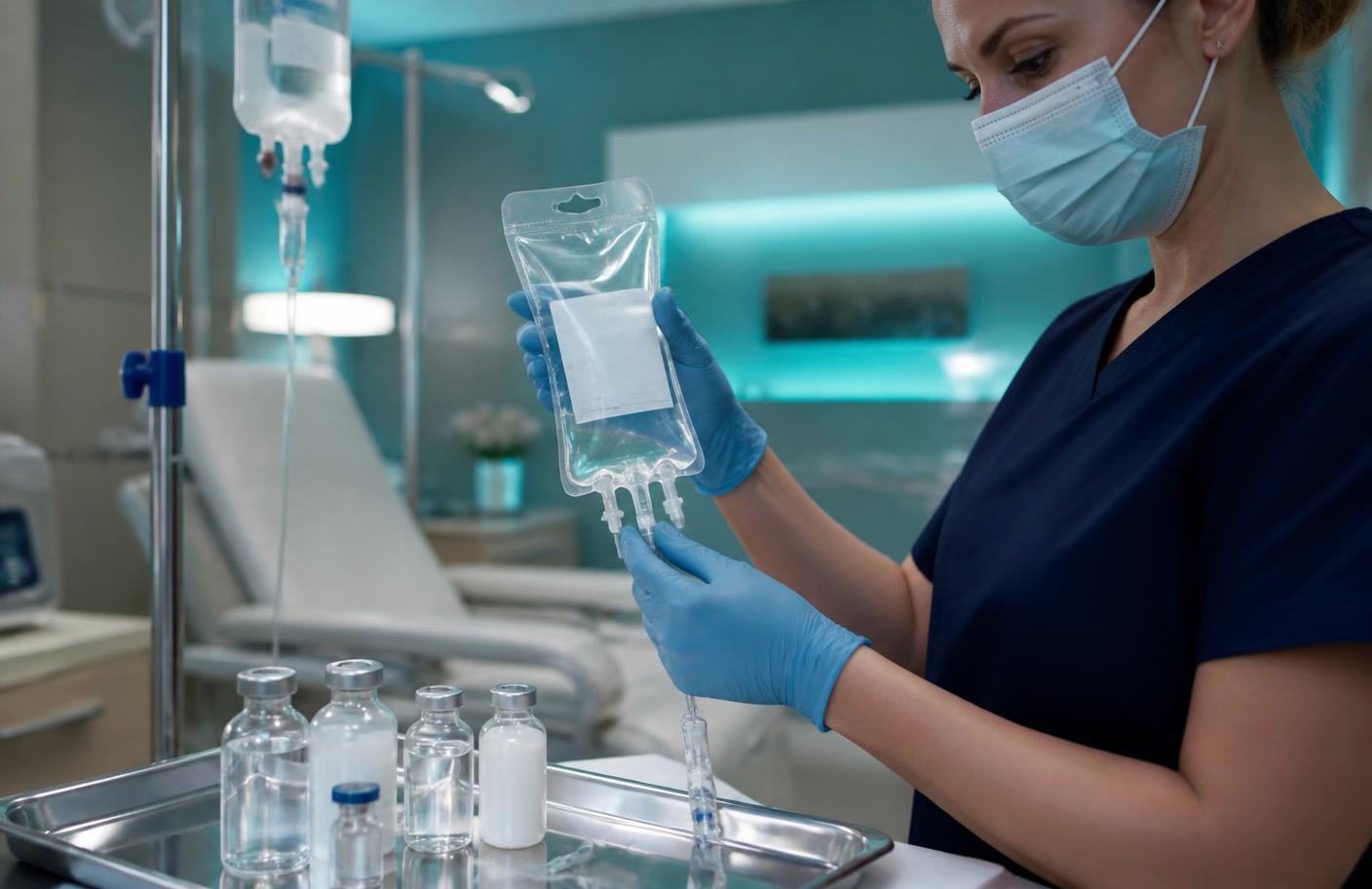 Kure Health nurse preparing a precision IV nutrient formulation in the Downtown Los Angeles infusion suite