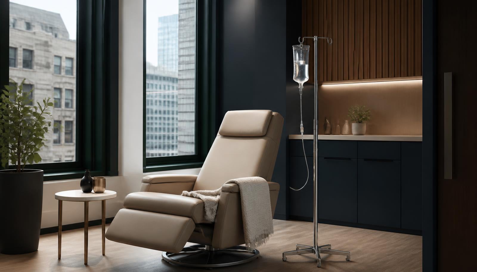Private IV therapy suite at Kure Health in Downtown Los Angeles, serving Glendale patients